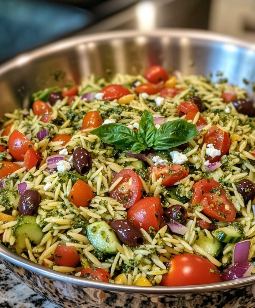 Greek Pesto Orzo Salad