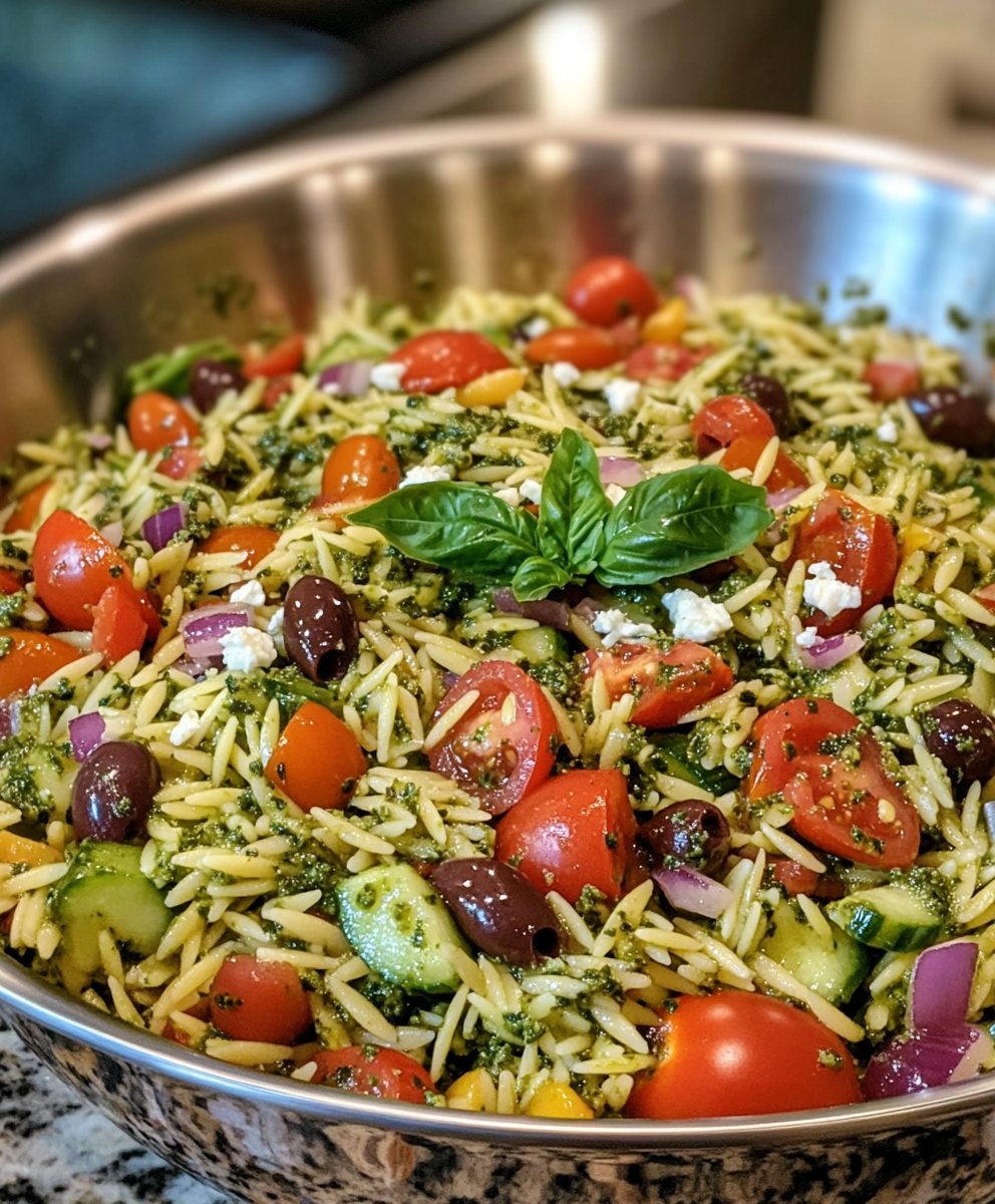 Greek Pesto Orzo Salad